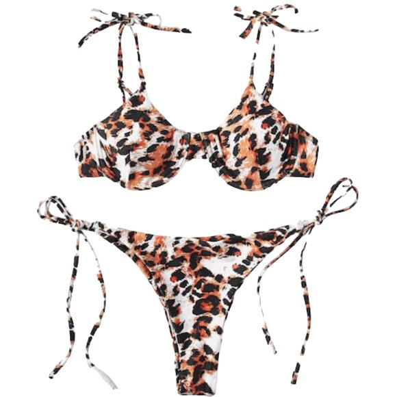 Animal Print Tie 2 Piece Bikini Size Medium NWOT - Picture 1 of 3